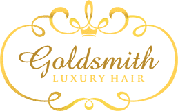Goldsmith Luxury Hair logo in gold with decorative swirls, a crown above the text, and the words Goldsmith in script and Luxury Hair in uppercase serif font centered below—designed to help you put your best face forward 2.0.