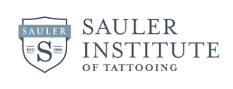 Logo for Sauler Institute of Tattooing. A blue shield with SAULER, a large S, and Est. 2006 on the left, representing the legacy and expertise behind Best Face Forward 2.0, with the words SAULER INSTITUTE OF TATTOOING in uppercase letters to the right.