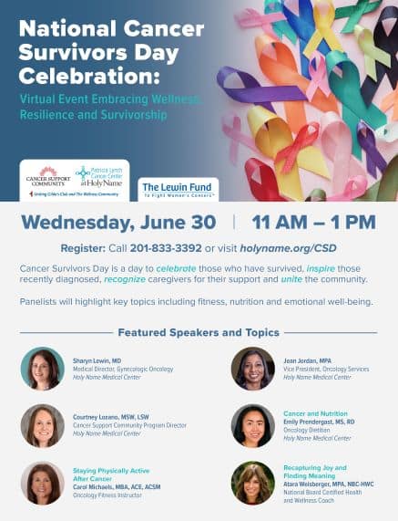 Holy Name Medical Center Hosting National Cancer Survivor's Day Celebration:  Virtual Event Embracing Wellness, Resilience and Survivorship - Sharsheret