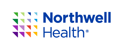Northwell Health logo with the name in blue text and a design of multi-colored triangles arranged in a triangular pattern to the left of the text, on a light gray background.