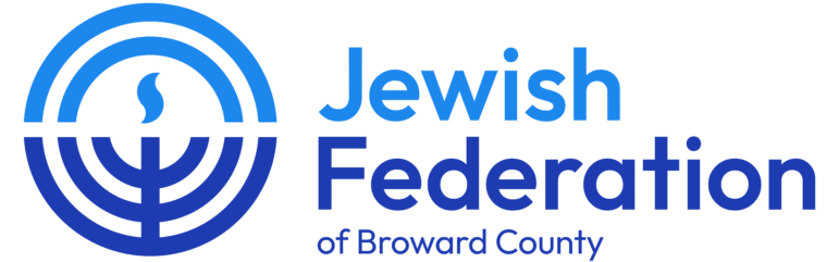 Logo featuring a blue menorah inside concentric circles, next to the text Jewish Federation of Broward County in varying shades of blue on a white background.