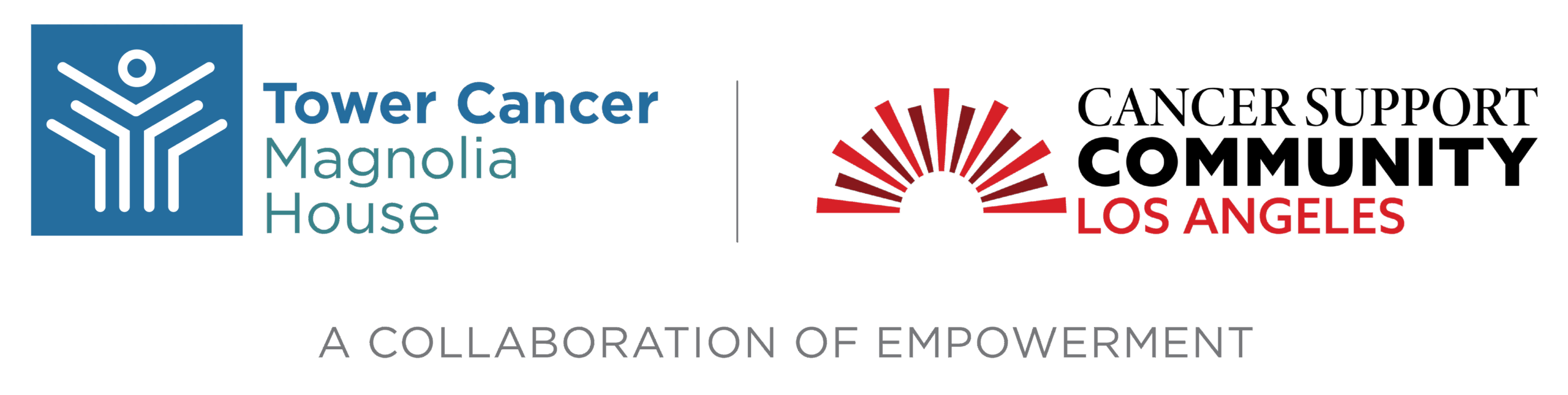 May contain Tower Cancer Magnolia House logo, and a red and grey logo for a collaboration of empowerment in Los Angeles.