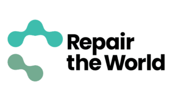May contain text that says "Repair the World" and interconnected teal and grey shapes.