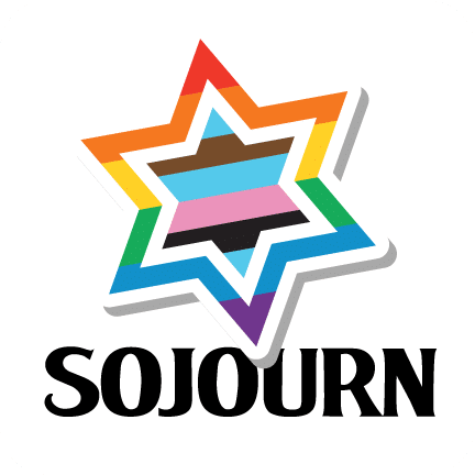 May contain a star-shaped logo with a rainbow and other colors, and the word "SOJOURN" below it.
