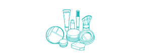 May contain various makeup containers.