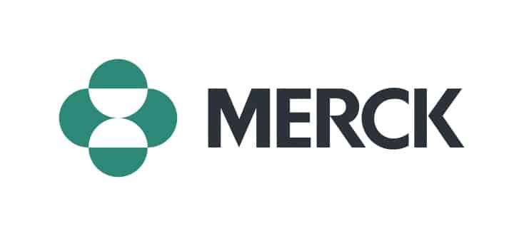 May contain MERCK logo with teal colored shapes.