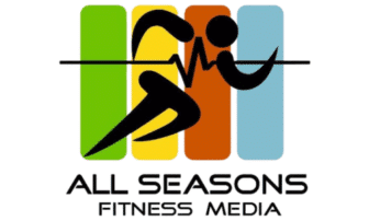 May contain stylized person running graphic, vertical colored rectangles, and text that says "ALL SEASONS FITNESS MEDIA".
