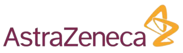 AstraZeneca logo with the company name in burgundy text and a stylized yellow symbol on the right.