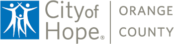City of Hope Orange County logo with three abstract human figures in white on a blue square to the left and the words City of Hope | Orange County in gray to the right.