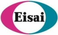 The Eisai logo features the word Eisai in bold black letters centered within an oval shape, with the left half of the oval colored pink and the right half colored teal.