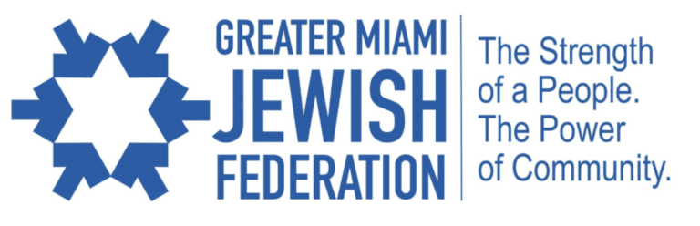 Logo of the Greater Miami Jewish Federation with a blue Star of David design and the text: The Strength of a People. The Power of Community.