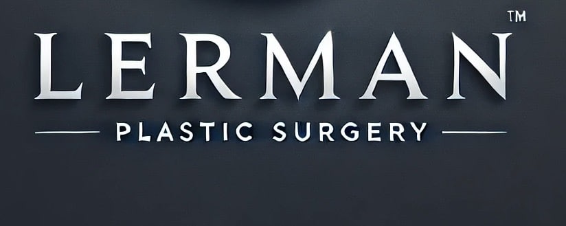 A sign with silver text on a dark background reads Lerman Plastic Surgery with a trademark symbol next to Lerman.