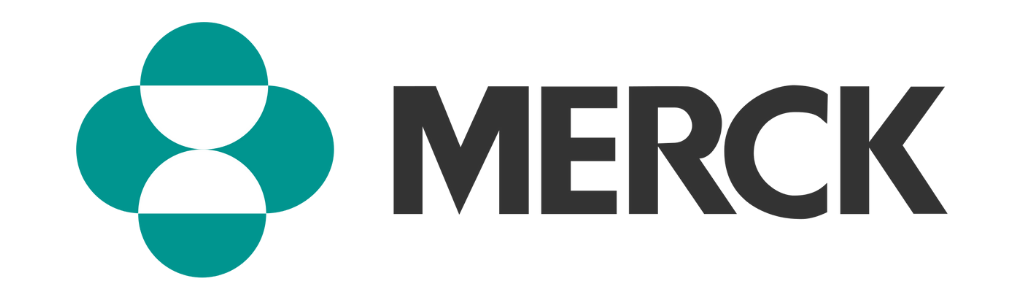 Merck logo featuring four teal and white circular shapes forming a cross-like design on the left, with the word MERCK in bold, black capital letters to the right.