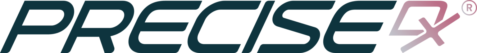 The image displays the word PRECISE in large, dark green letters, followed by Rx in a lighter pink color with a registered trademark symbol in the top right corner.