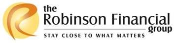 Logo for The Robinson Financial Group featuring a stylized orange and yellow circular design and the tagline Stay close to what matters beneath the company name.