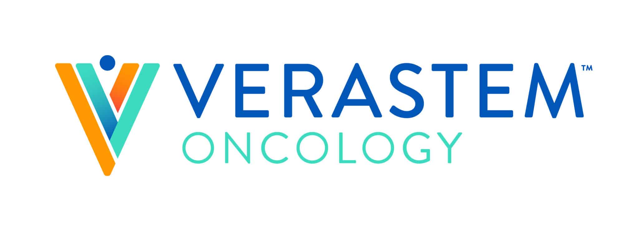 Verastem Oncology logo with a stylized V made of orange, teal, and blue shapes on the left, and the company name VERASTEM ONCOLOGY in blue and teal text on the right.