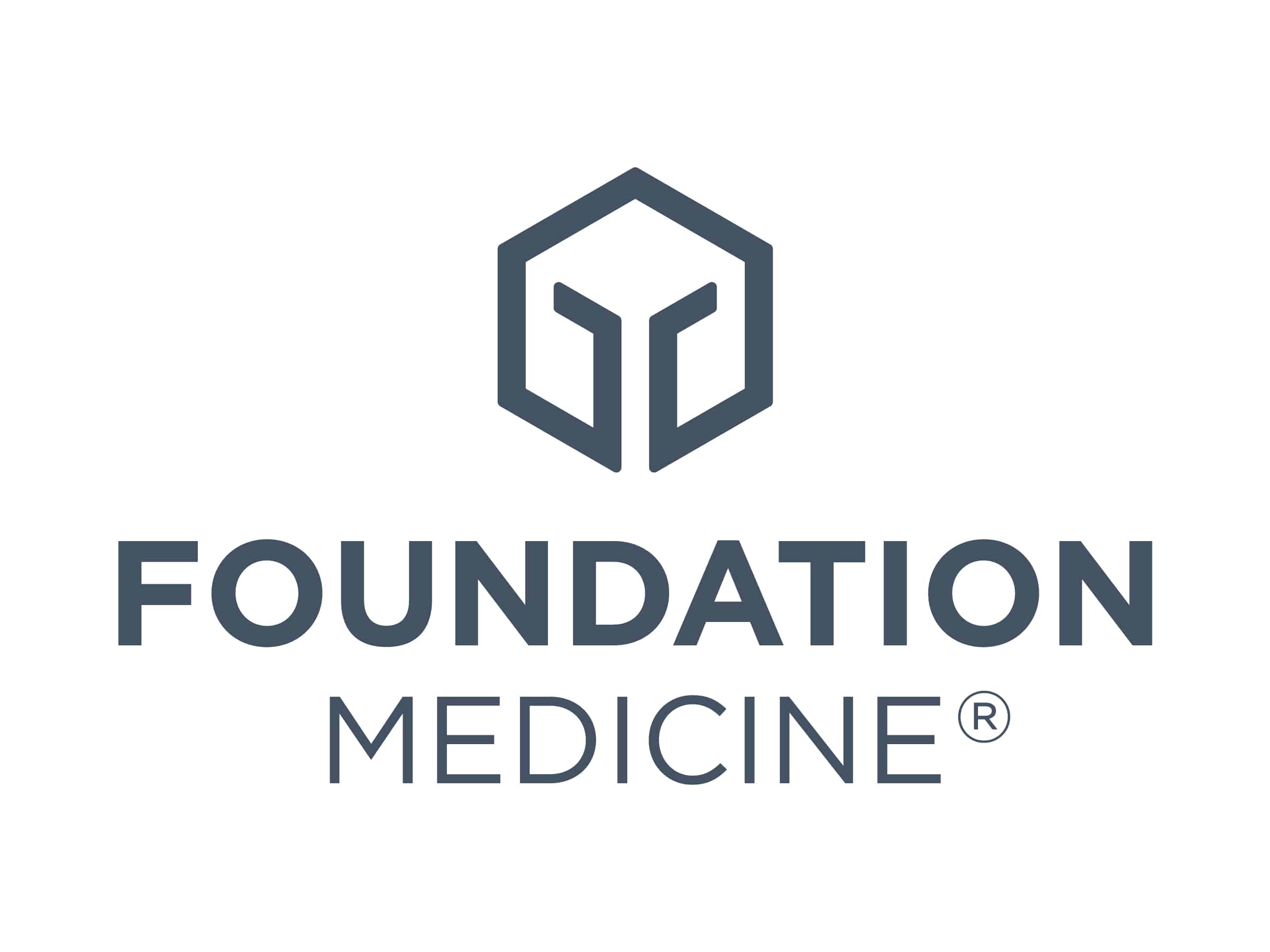 The Foundation Medicine logo, featuring a geometric hexagonal icon above the words FOUNDATION MEDICINE in uppercase letters, with MEDICINE in a lighter font and a registered trademark symbol.