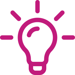 A magenta outline of a light bulb with lines around it, symbolizing illumination or an idea, on a light gray background.