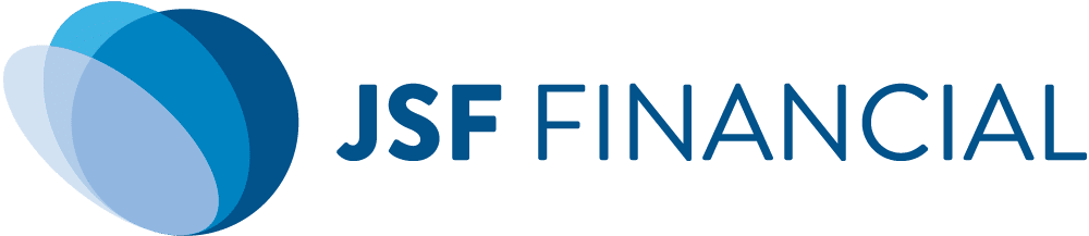 JSF Financial logo featuring three overlapping oval shapes in different shades of blue on the left, next to the words JSF FINANCIAL in uppercase blue letters on a transparent background.
