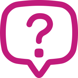 A magenta question mark inside a rounded speech bubble outline on a light gray background.
