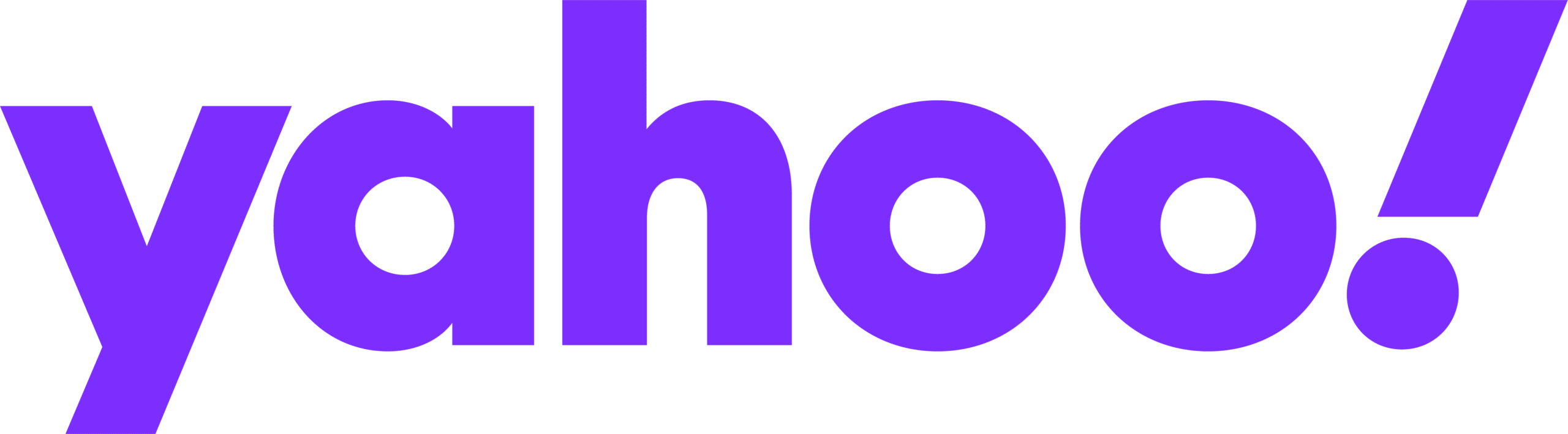 The image shows the Yahoo! logo with the word yahoo in bold, lowercase, purple letters followed by an exclamation mark, all on a transparent background.