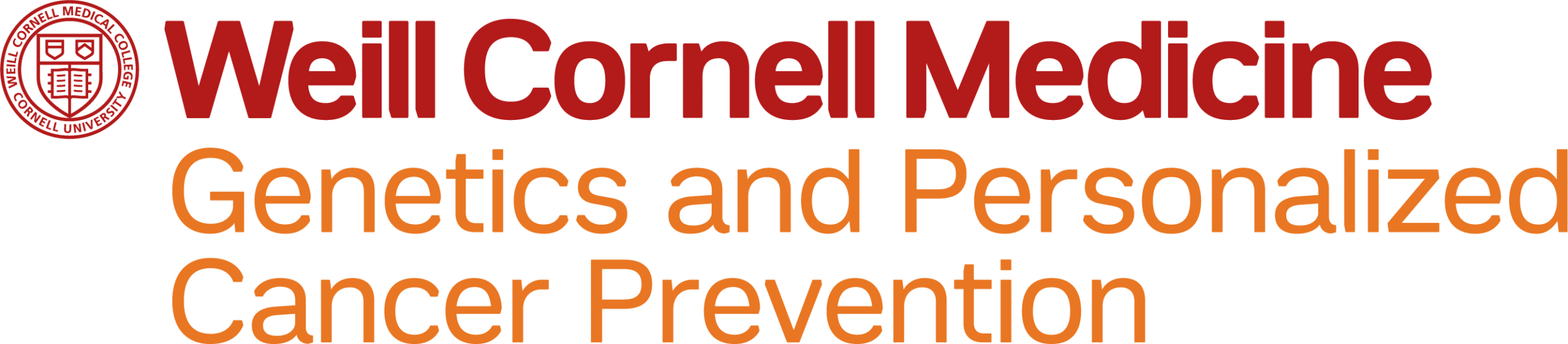 The logo of Weill Cornell Medicine appears above the text Genetics and Personalized Cancer Prevention in orange letters on a white background.